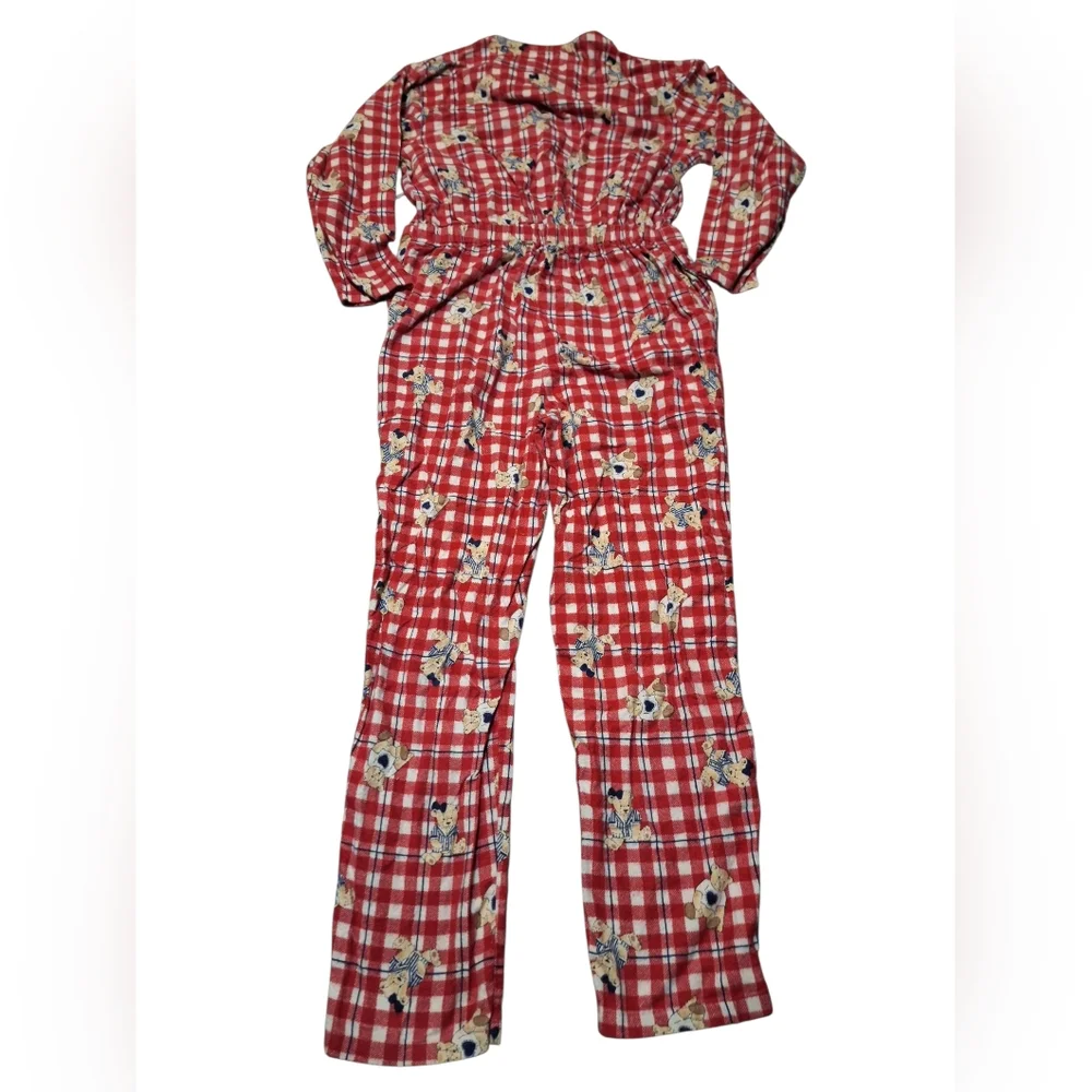 Vintage AOP Teddy Bear Flannel PJ Romper Medium